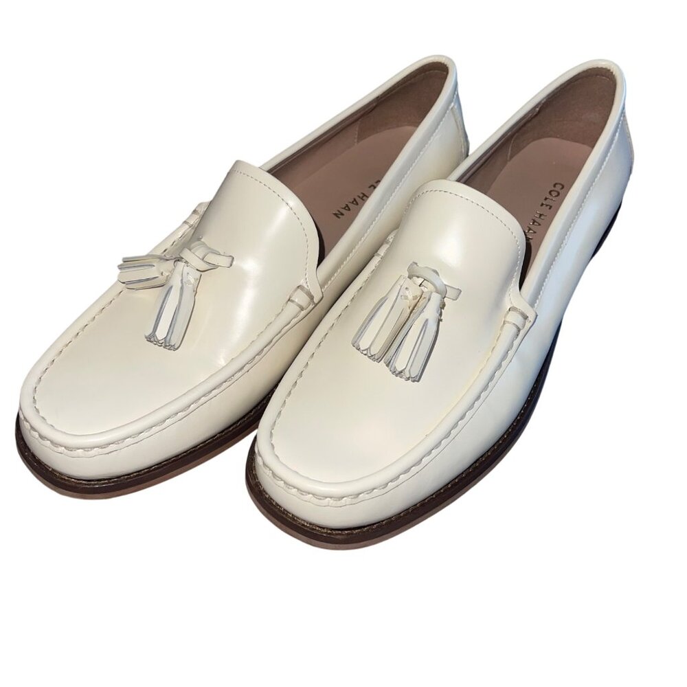 Cole Haan Womens Loafers Size 7.5 Ivory Lana Lux Tassel Square Toe Flat Casual